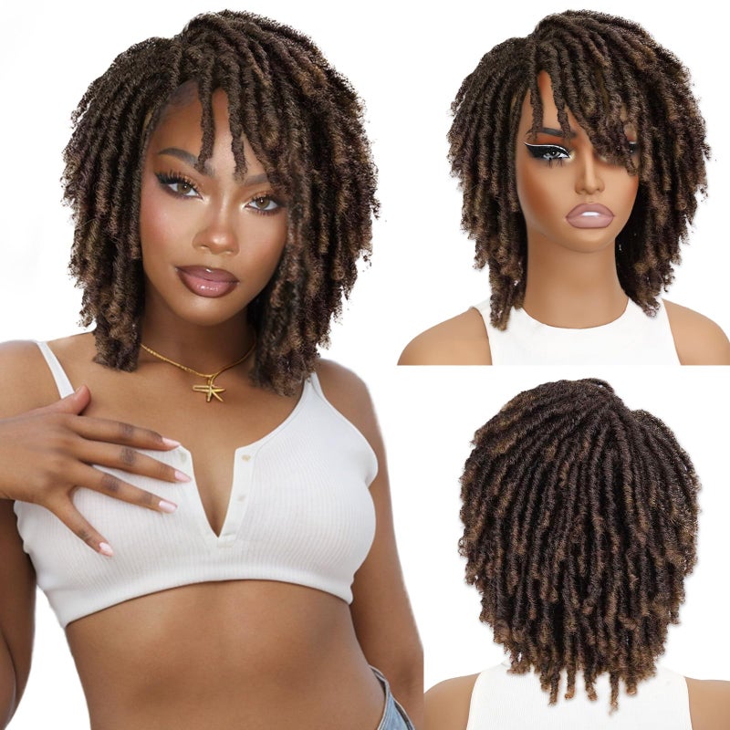 HANNE Dreadlock Wig Short Twist Braided Wigs for Black Women and Men Afro Curly Synthetic Wig Faux Locs Braided Crochet Hair Wigs (1B/30#) - Image 1